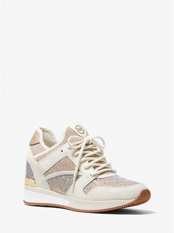 Michael Kors Maven Glitter Chain Mesh and Embellished Suede Trainer